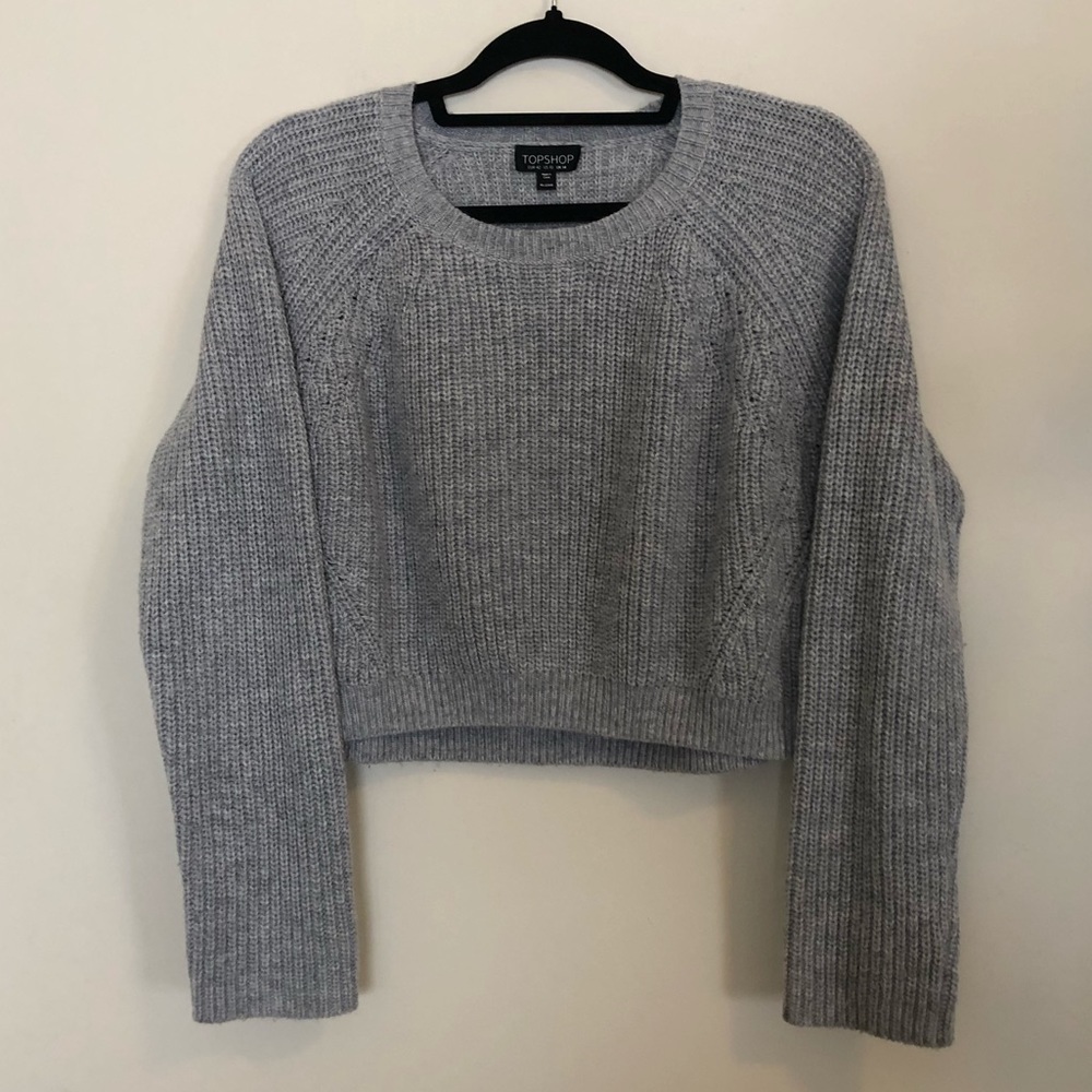 Topshop Gray Cropped Knit Sweater